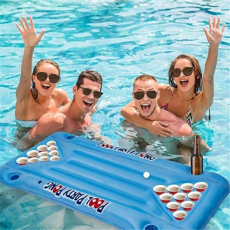 Custom Pool Party Beer Pong Table Portable Inflatable Beer Pong Float